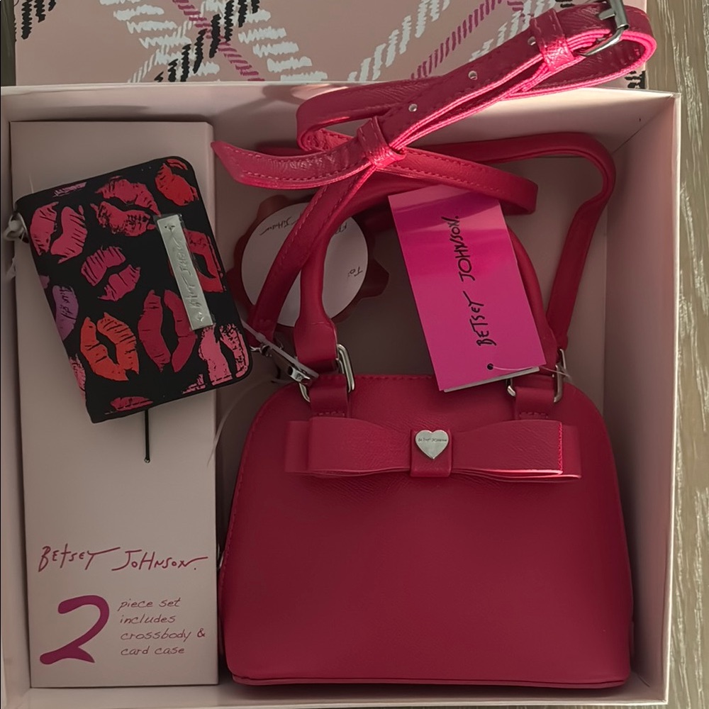 Betsey Johnson Pink Crossbody Bag and Card Case